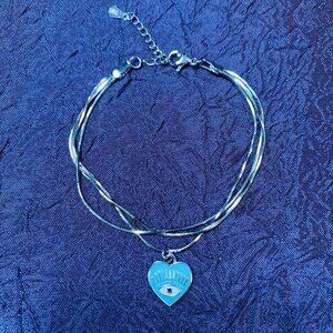 One-Of-A-Kind Heart Charm 3 Strand Sterling Silver Bracelet